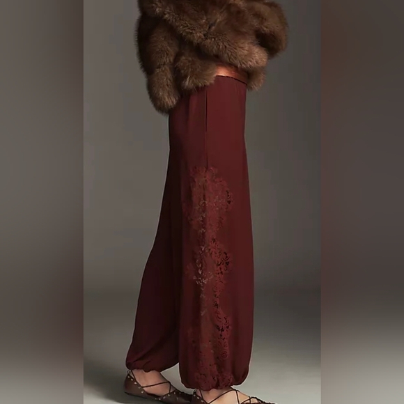 Anthropologie Pants - Anthropologie Dark Red Lace-Panel Balloon Pants